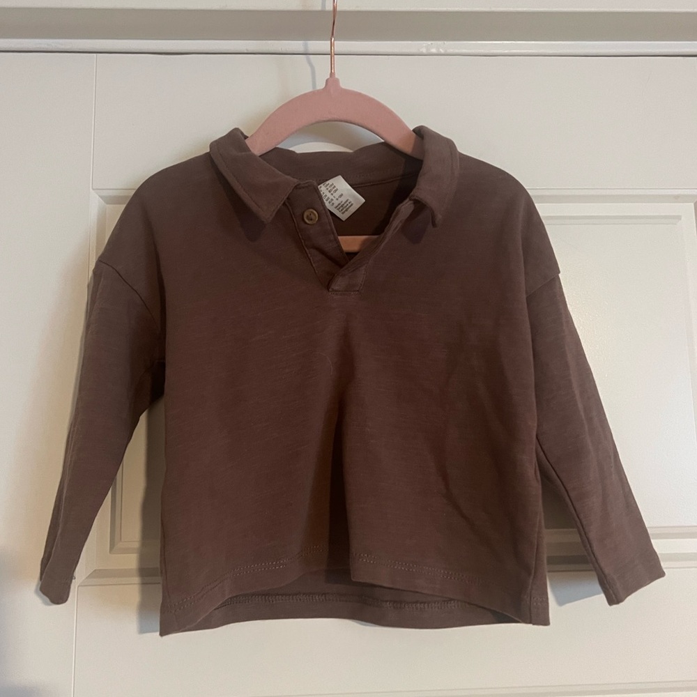 $8 ADD ON H&M top tee boy Henley Polo Toddler Boy Long Sleeve Shirt 12m zara